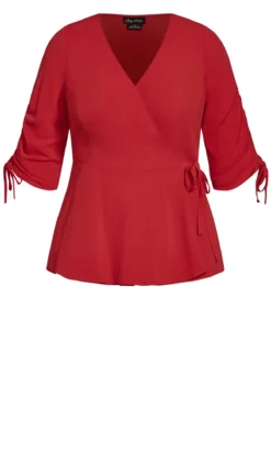 City Chic Red Peplum Wrap Top -Bold Fit Store 209277RASPBERRY 4