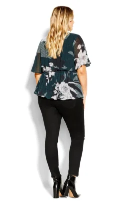 City Chic Dark Green Floral Print Wrap Blouse 7 City Chic Dark Green Floral Print Wrap Blouse -Bold Fit Store 209653PRECIOUSJADE 3