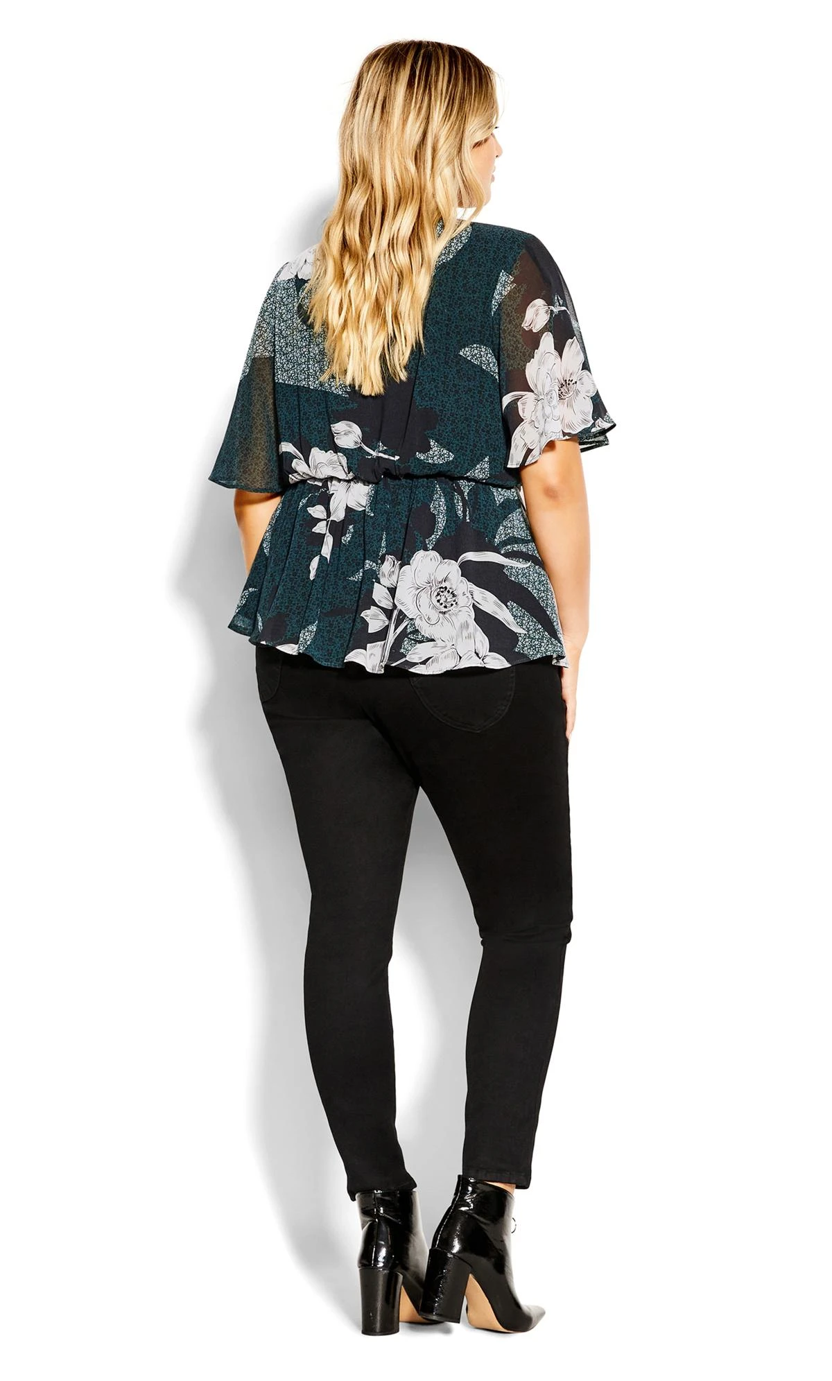 City Chic Dark Green Floral Print Wrap Blouse 3 City Chic Dark Green Floral Print Wrap Blouse - Image 3