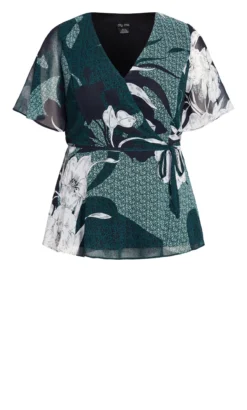 City Chic Dark Green Floral Print Wrap Blouse 8 City Chic Dark Green Floral Print Wrap Blouse -Bold Fit Store 209653PRECIOUSJADE 4