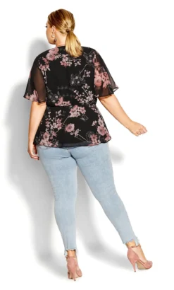 City Chic Black Floral Wrap Top -Bold Fit Store 209690BLKBOLDBLSM 3