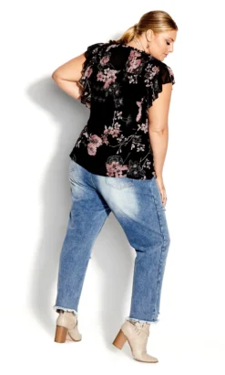 City Chic Black Floral Ruffle Sleeve Top -Bold Fit Store 209691BLKBOLDBLSM 4