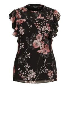 City Chic Black Floral Ruffle Sleeve Top -Bold Fit Store 209691BLKBOLDBLSM 5