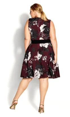 City Chic Red & Black Floral Print Skater Dress -Bold Fit Store 209697RUBYENCHANTEDBLSM 2