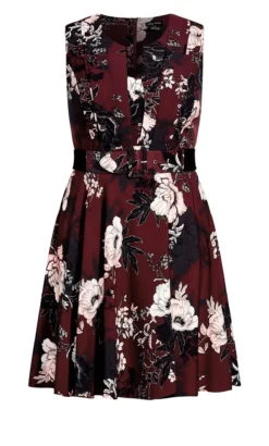City Chic Red & Black Floral Print Skater Dress -Bold Fit Store 209697RUBYENCHANTEDBLSM 3