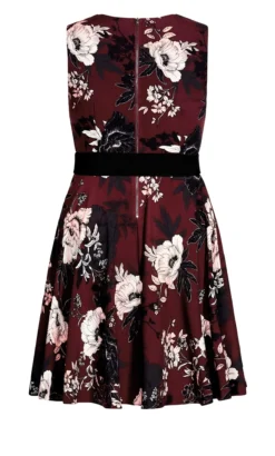 City Chic Red & Black Floral Print Skater Dress -Bold Fit Store 209697RUBYENCHANTEDBLSM 4