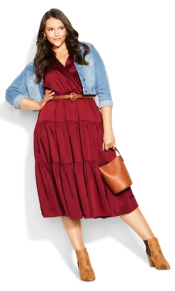 City Chic Red Tiered Wrap Midi Dress -Bold Fit Store 209702TRUERED 2