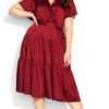 City Chic Red Tiered Wrap Midi Dress