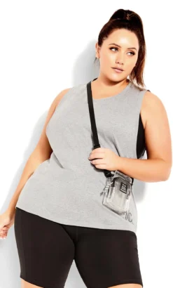 City Chic CCX Grey Marle Active Vest Top