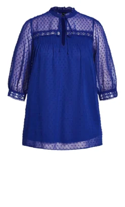 City Chic Blue Dobby Tie Neck Blouse -Bold Fit Store 209855SAPPHIRE 7