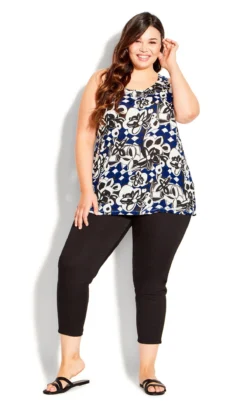 Avenue Dark Blue Abstract Floral Print Tank Top