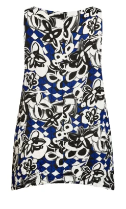 Avenue Dark Blue Abstract Floral Print Tank Top -Bold Fit Store 210070BLUESUNNYPATCH 6