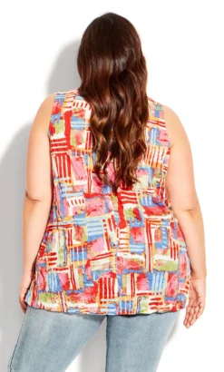 Avenue Red Geometric Print Vest Top -Bold Fit Store 210070PAPRIKAMIX 3