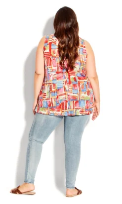 Avenue Red Geometric Print Vest Top -Bold Fit Store 210070PAPRIKAMIX 4