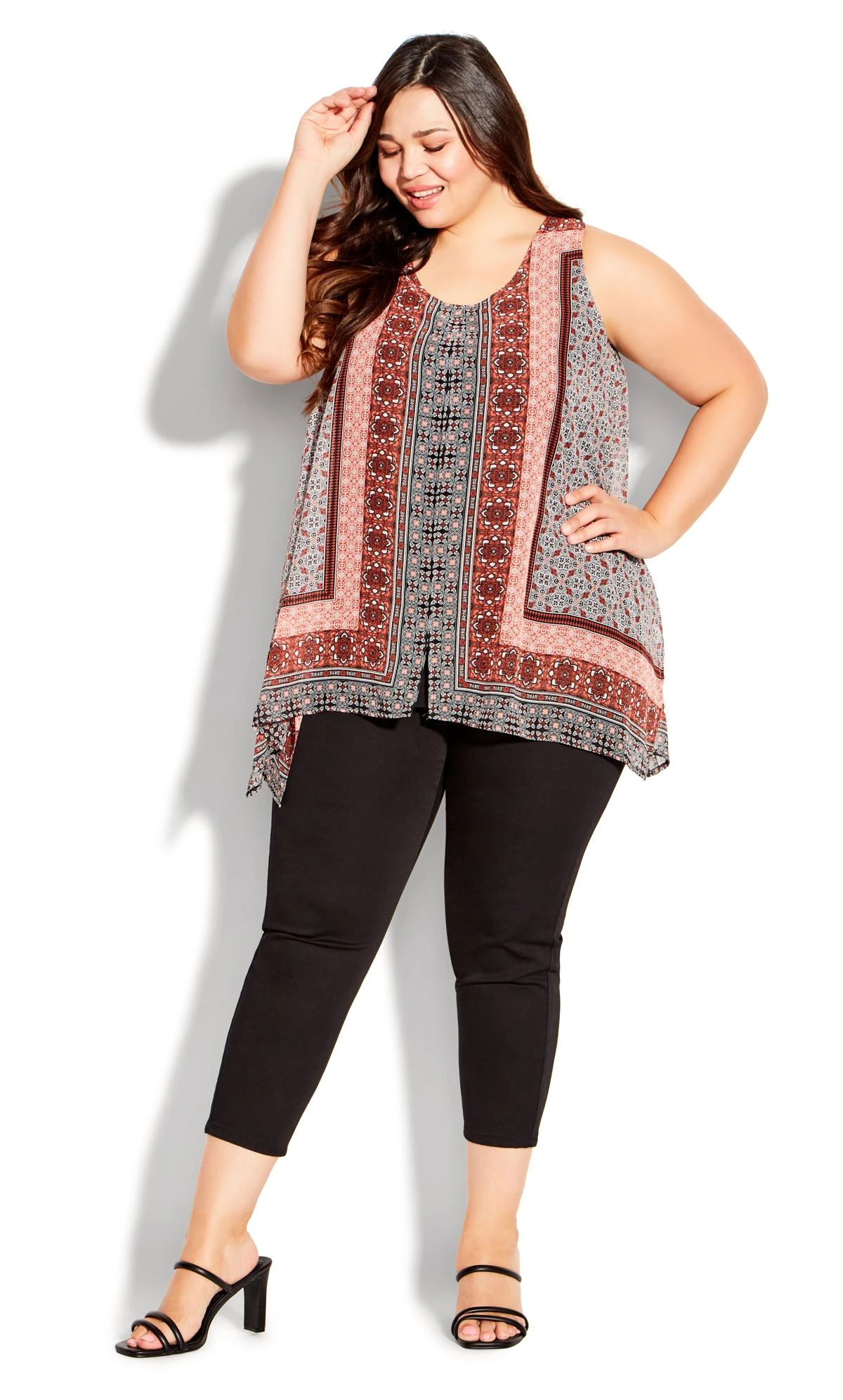 Avenue Orange Tile Print Hanky Hem Vest Top 2 Avenue Orange Tile Print Hanky Hem Vest Top - Image 2