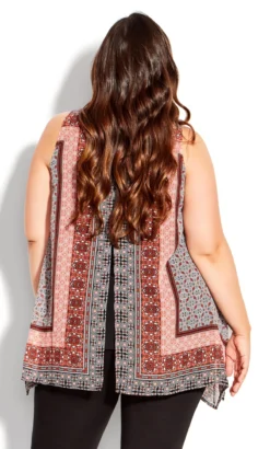 Avenue Orange Tile Print Hanky Hem Vest Top 8 Avenue Orange Tile Print Hanky Hem Vest Top -Bold Fit Store 210075SPICEHARBOR 3