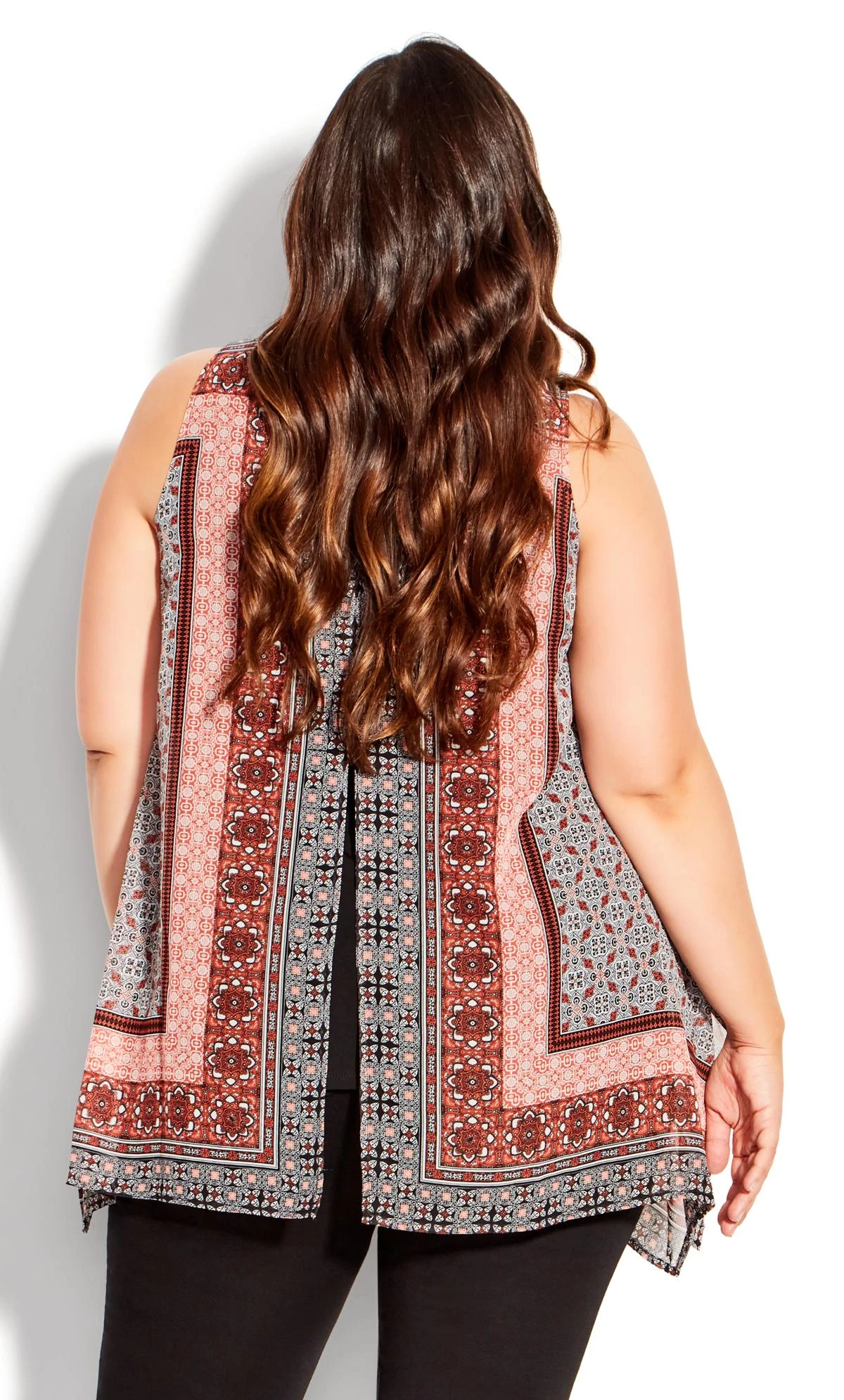 Avenue Orange Tile Print Hanky Hem Vest Top 3 Avenue Orange Tile Print Hanky Hem Vest Top - Image 3