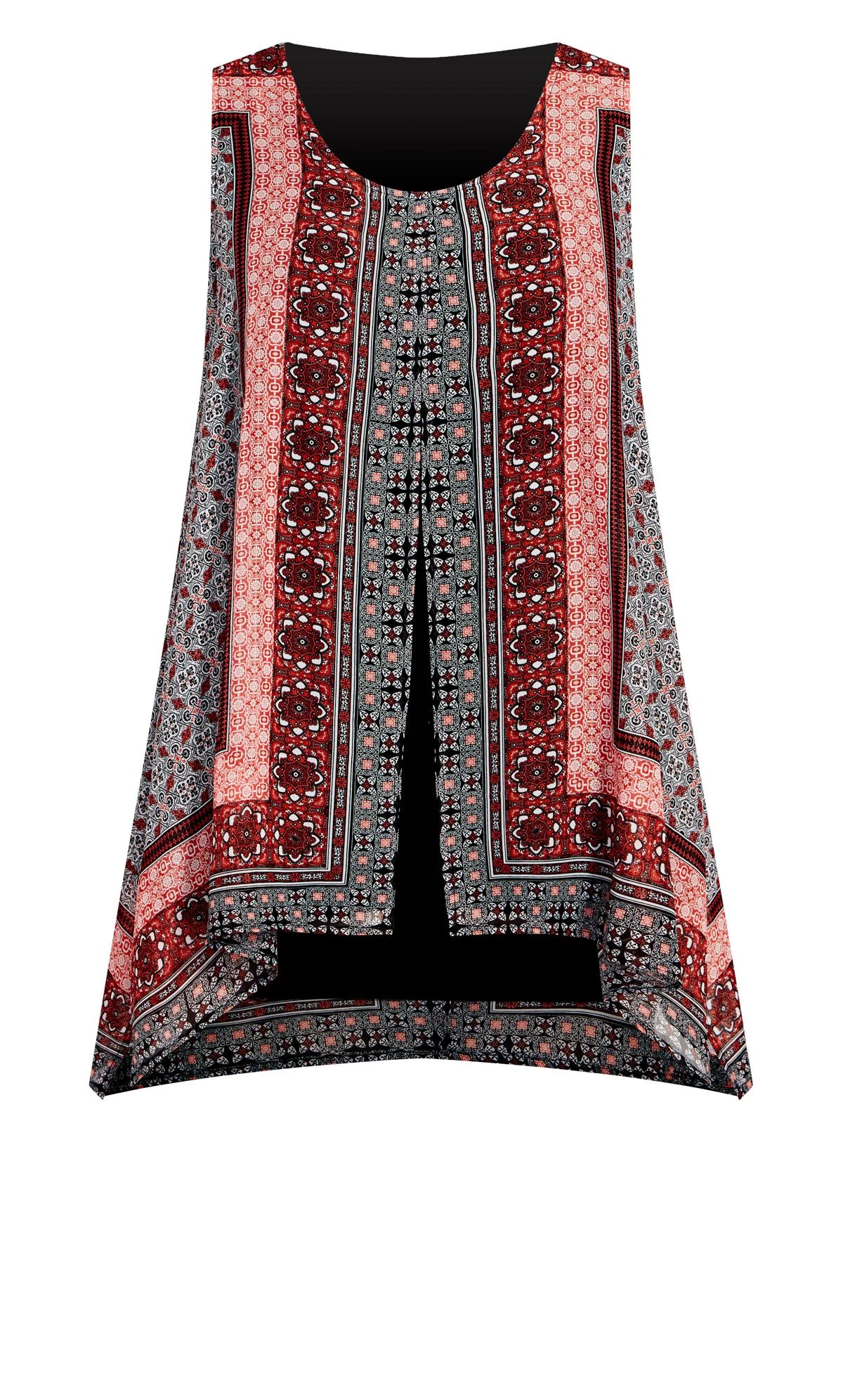 Avenue Orange Tile Print Hanky Hem Vest Top 5 Avenue Orange Tile Print Hanky Hem Vest Top - Image 5