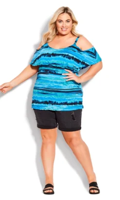 Avenue Blue Stripe Cold Shoulder Top