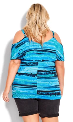 Avenue Blue Stripe Cold Shoulder Top -Bold Fit Store 210083BLUECOMBO 3