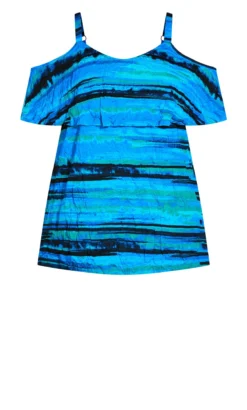 Avenue Blue Stripe Cold Shoulder Top -Bold Fit Store 210083BLUECOMBO 311