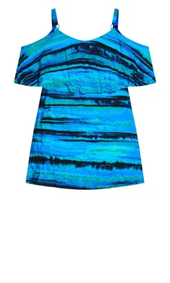 Avenue Blue Stripe Cold Shoulder Top -Bold Fit Store 210083BLUECOMBO 312