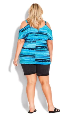 Avenue Blue Stripe Cold Shoulder Top -Bold Fit Store 210083BLUECOMBO 4