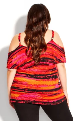 Avenue Orange Tie Dye Cold Shoulder Top -Bold Fit Store 210083PINKCOMBO 3