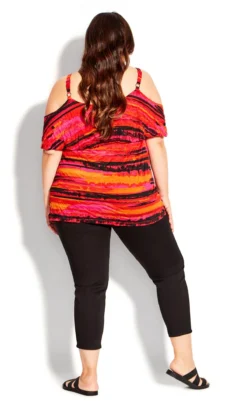 Avenue Orange Tie Dye Cold Shoulder Top -Bold Fit Store 210083PINKCOMBO 4