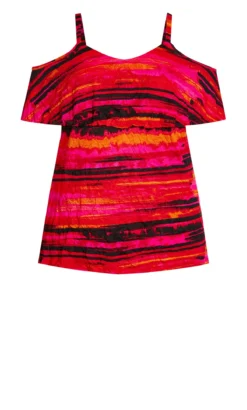 Avenue Orange Tie Dye Cold Shoulder Top -Bold Fit Store 210083PINKCOMBO 5