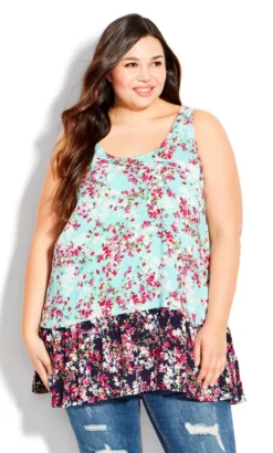 Avenue Blue Floral Print Longline Vest Top -Bold Fit Store 210120SPRINGBLOSSOM 1