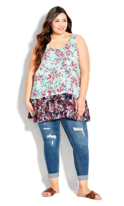 Avenue Blue Floral Print Longline Vest Top