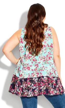 Avenue Blue Floral Print Longline Vest Top -Bold Fit Store 210120SPRINGBLOSSOM 3