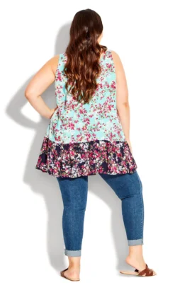 Avenue Blue Floral Print Longline Vest Top -Bold Fit Store 210120SPRINGBLOSSOM 4