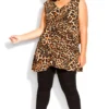 Avenue City Chic Brown Leopard Print Frill Neck Tunic