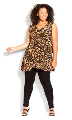 Avenue City Chic Brown Leopard Print Frill Neck Tunic