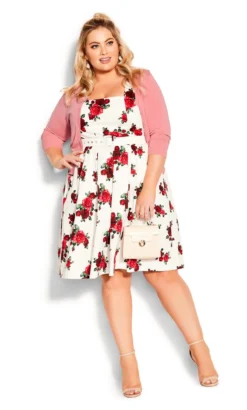 City Chic White Rose Print Midi Dress