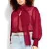 City Chic Red Dobby Tie Neck Blouse
