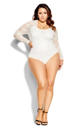 City Chic White Lace Wrap Top -Bold Fit Store 210466CREME 3