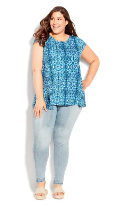 Avenue Blue Aztec Print Swing Top