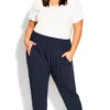 Avenue Ave Leisure Navy Artist Drape Plain Trouser