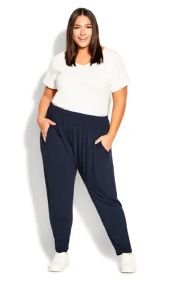 Avenue Ave Leisure Navy Artist Drape Plain Trouser