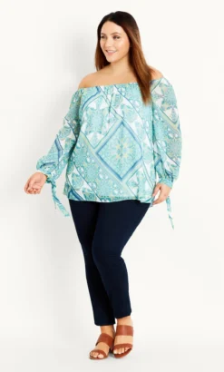 Evans Green Paisley Bardot Top -Bold Fit Store 210737GREENMINT 2