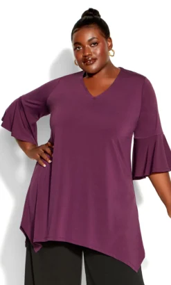 Avenue Purple Bell Sleeve Hanky Hem Top 9 Avenue Purple Bell Sleeve Hanky Hem Top -Bold Fit Store 210891IRIS 1