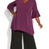 Avenue Purple Bell Sleeve Hanky Hem Top