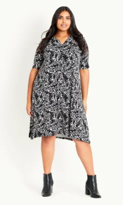 Evans Black & White Abstract Print Jersey Mini Dress