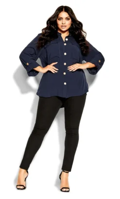 City Chic Navy Blue Button Down Utility Shirt -Bold Fit Store 211030NAVY 3