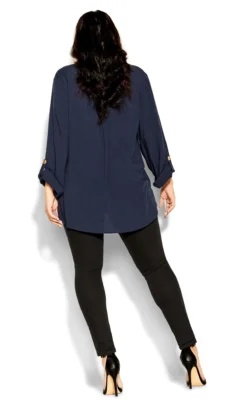 City Chic Navy Blue Button Down Utility Shirt -Bold Fit Store 211030NAVY 4