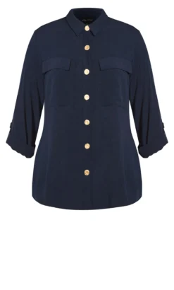 City Chic Navy Blue Button Down Utility Shirt -Bold Fit Store 211030NAVY 5