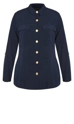 City Chic Navy Blue Button Down Utility Shirt -Bold Fit Store 211030NAVY 7